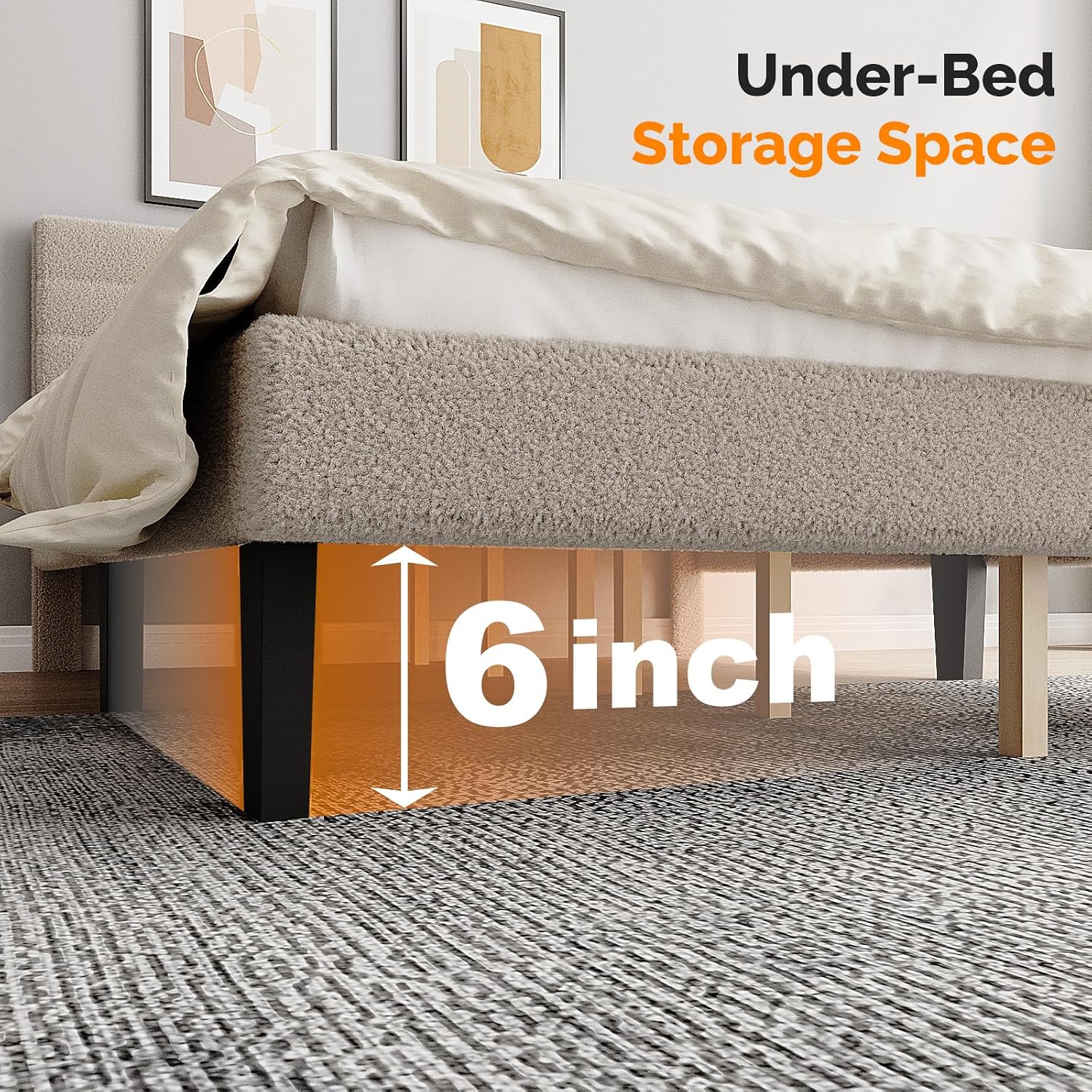 VINGLI Set of 2 Twin Bed Frames for Kids,Boucle Upholstered Platform Bed with Adjustable Headboard,Sturdy Wood Slats Support,Cloud Single Bed with Cream Design,Noise Free, Easy Assembly, Beige