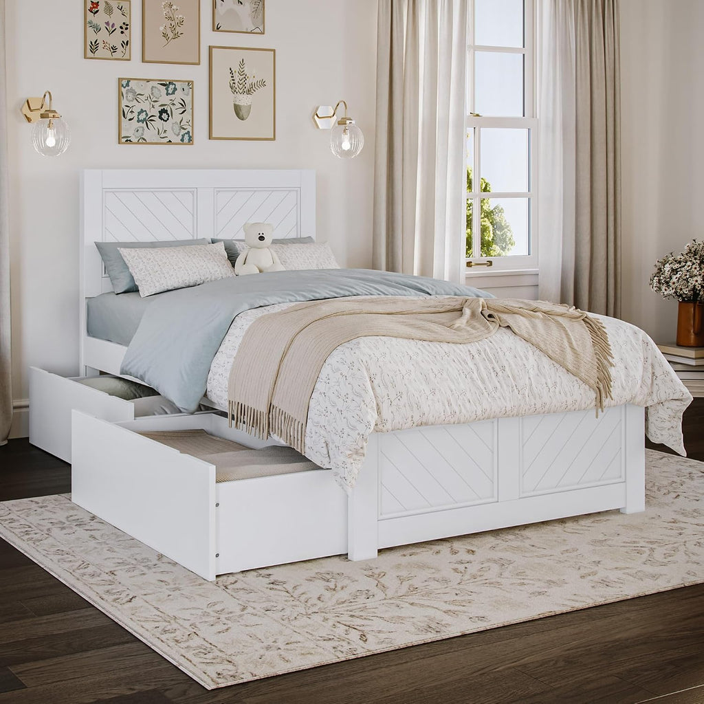 AFI, Canyon Twin Platform Bed with Matching Footboard & Storage Drawers, White