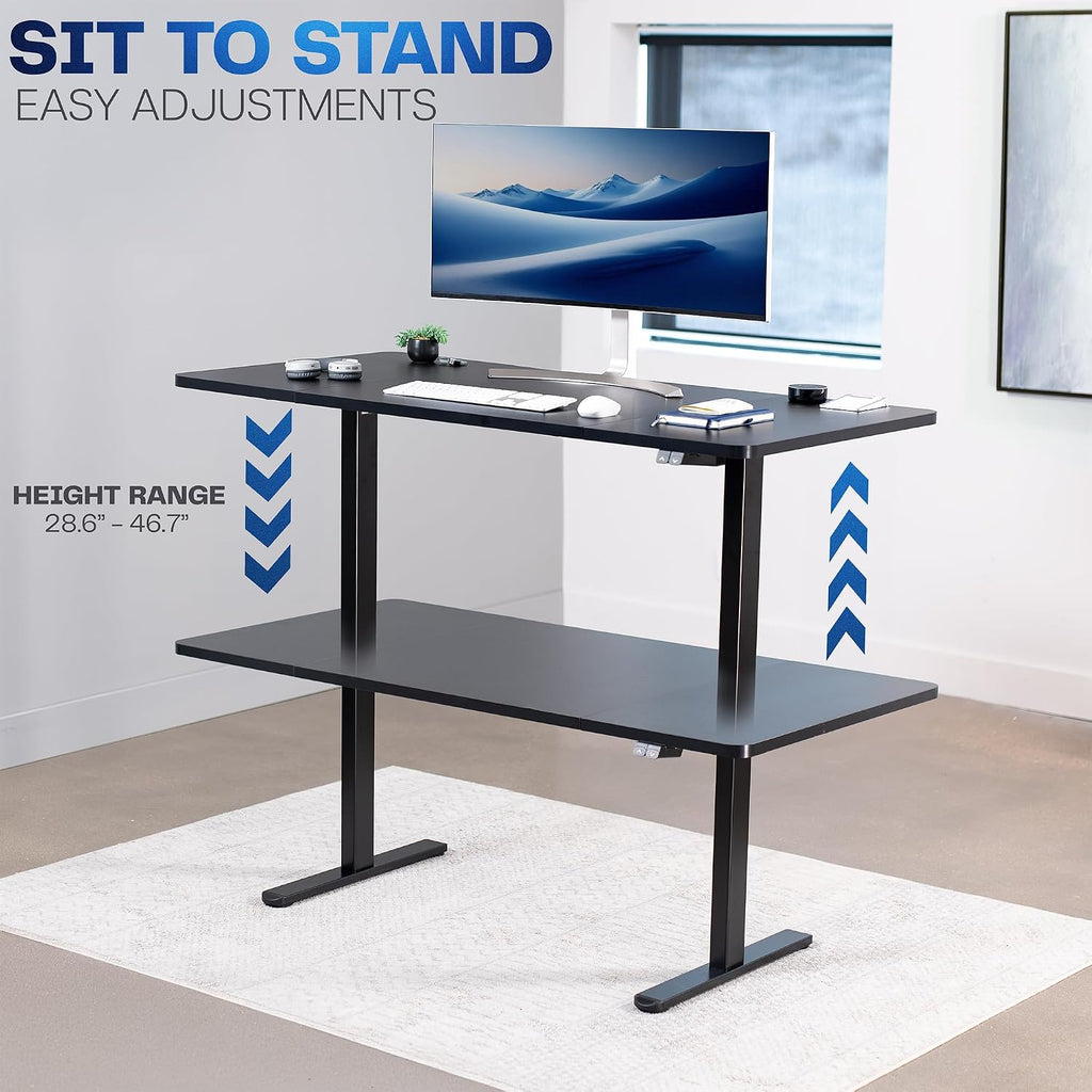 VIVO Electric 60 x 30 inch Stand Up Desk, Height Adjustable, Black Top Black Frame, Home and Office Furniture Sets, DESK-KIT-0B6B