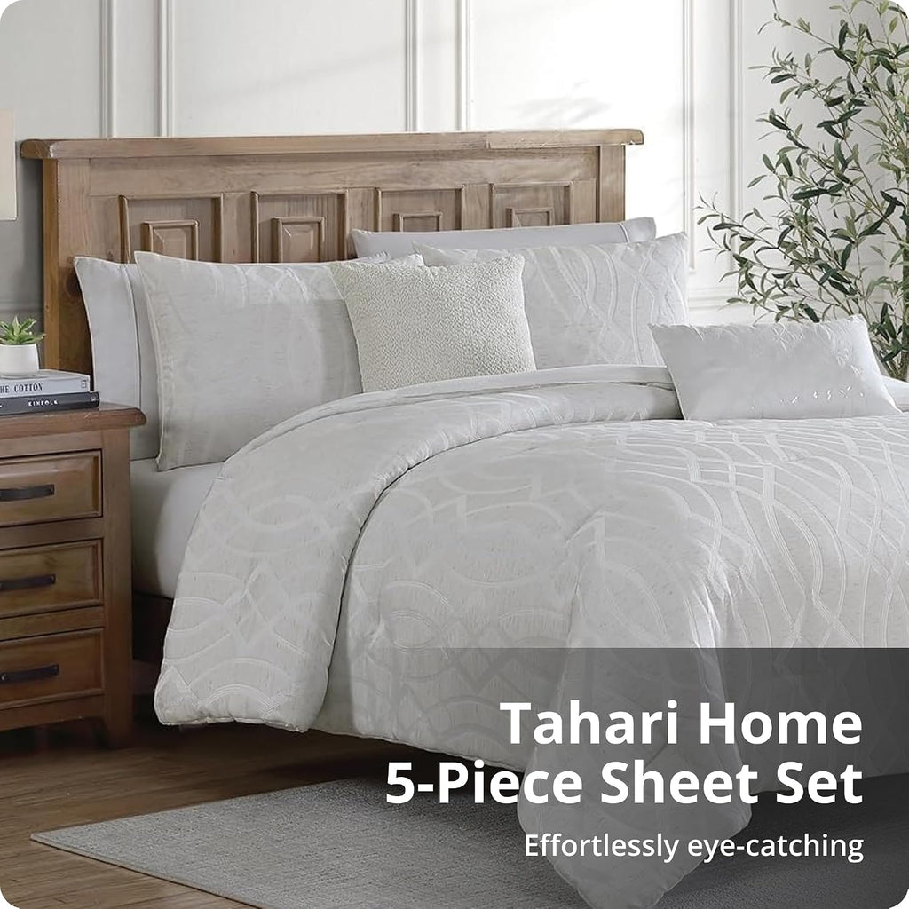 Tahari Home King Size Jacquard Comforter Set - 5 Piece | Comforter, 2 Shams, 2 Decorative Pillows | Elegant Home Decor | Soft, Durable & Breathable | Wrinkle Resistant | Trellis Gray