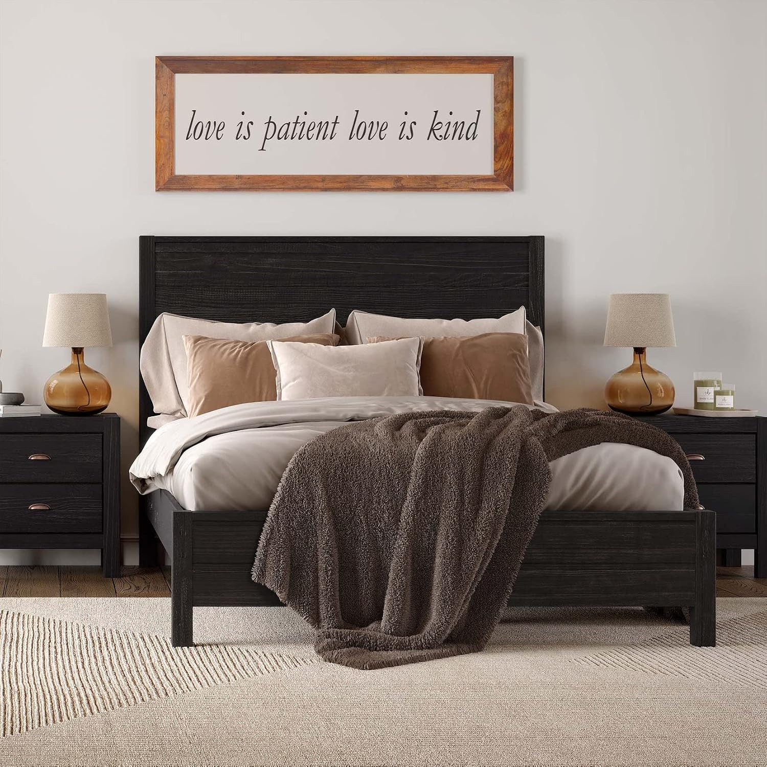 Grain Wood Furniture Montauk Solid Wood Bed, Twin Size, Farmhouse Black
