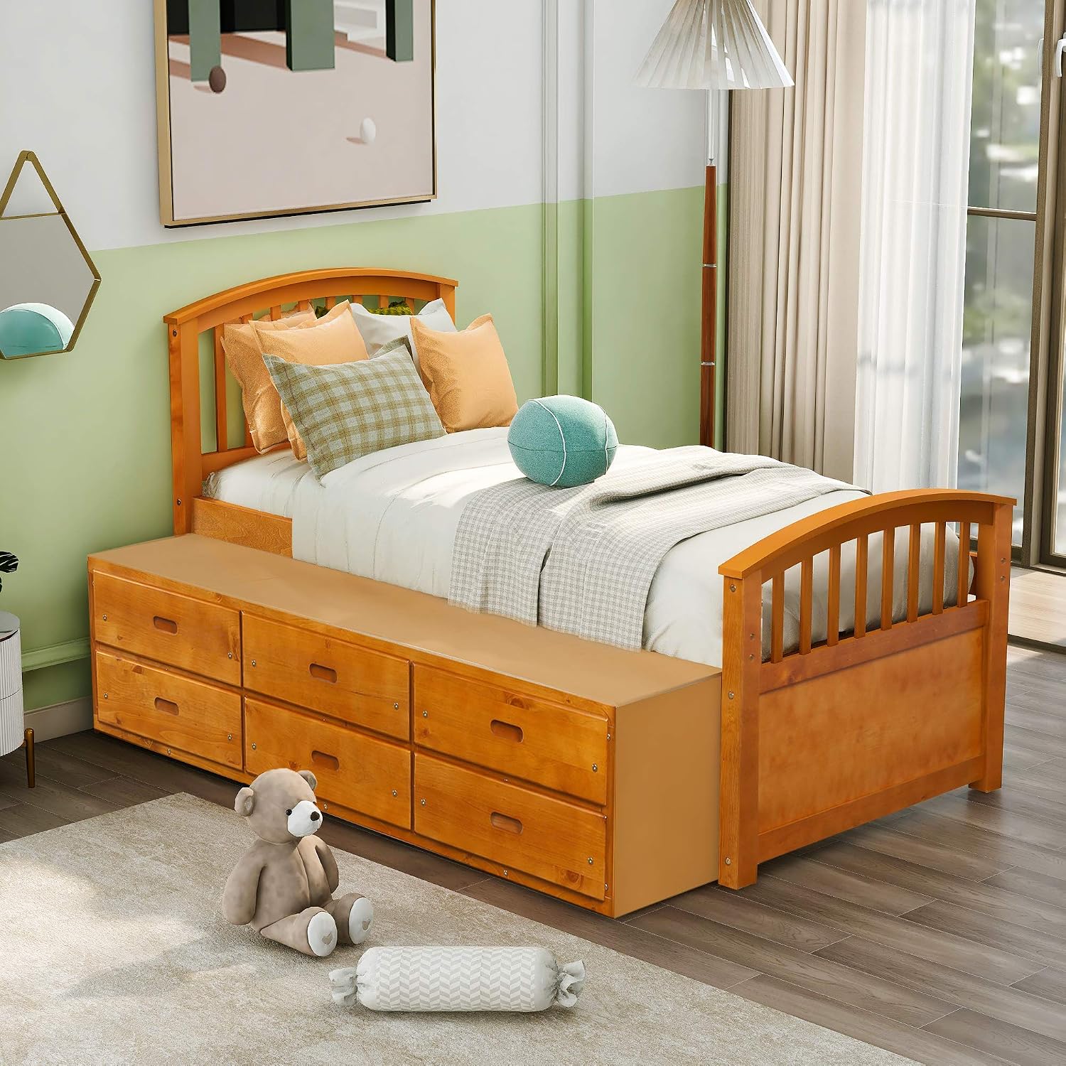 Merax Twin Size Platform Storage Bed Solid Wood Bed with 6 Drawers