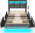 Rolanstar Twin Size Bed Frame with RGB LED Lights & Charging Station, Upholstered Storage Headboard with 4 Drawers, Heavy Duty Metal Frame, No Box Spring Needed, Easy Assembly, Light Grey