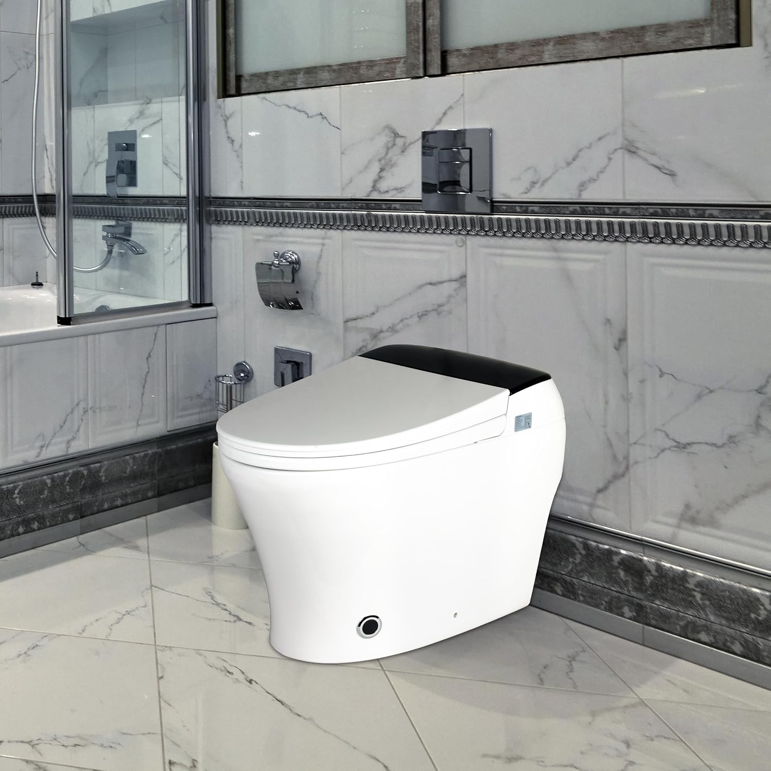EUROTO Smart Toilet with Auto Open/Close Lid, Foot Sensor Flush, Instant Warm Water, Heated Seat, Warm Air Dryer, Night Light, Dual Flush Bidet
