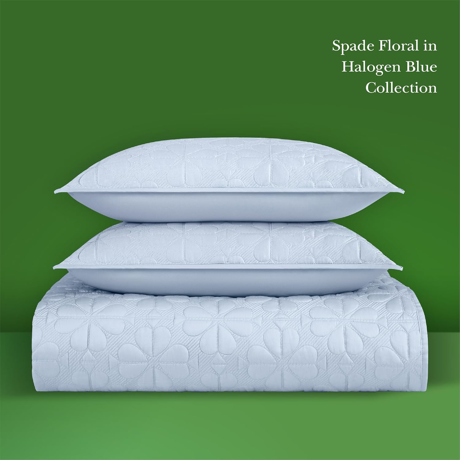 kate spade new york Spade Floral 2-Piece Twin Quilt Bedding Set, 100% Cotton Sateen Reversible Cover, All Season Warmth Bedding, Machine Washable, Halogen Blue