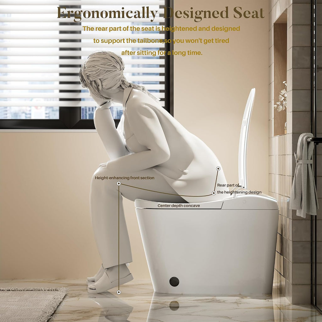 WinZo mart toilet with bidet built in, Heated Seat,Female Cleaning, Warm Water & Dry Function, Modern Tankless Toilets, ADA Comfort Height Toilet, LED Display, Foot Sensor, 1.28GPF, 1000g MAP Flush