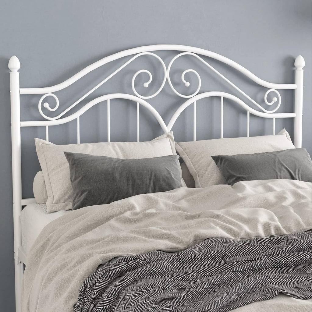 Elephance Full Size Metal Bed Frame with Vintage Headboard,11 Inches Storage Space Platform Bed No Box Spring Needed Easy Assembly,White