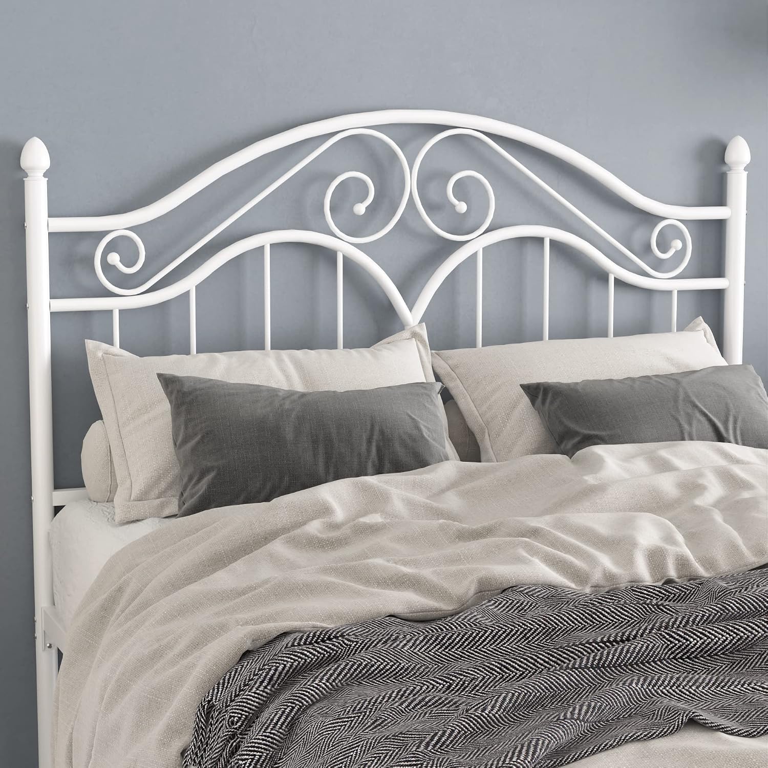 Elephance Full Size Metal Bed Frame with Vintage Headboard,11 Inches Storage Space Platform Bed No Box Spring Needed Easy Assembly,White