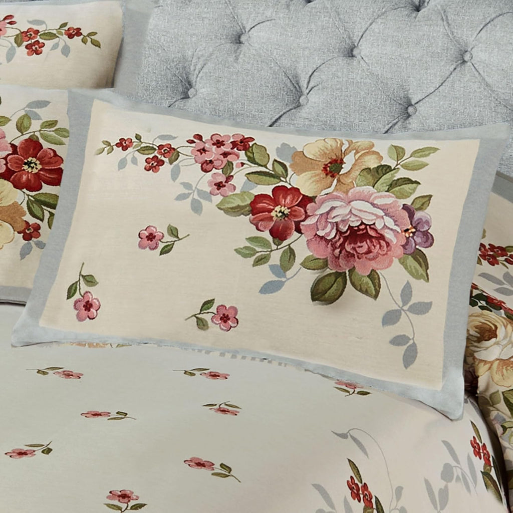 Bouquet Flower Washable Bedding | Nature | Wisteria, Golden Yellow, Rose, Garnet, Green, Blue | Jacquard Woven | Polyester Cotton Acrylic Blend | 3 Pc Bed Set: Queen Bedspread and 2 Standard Shams