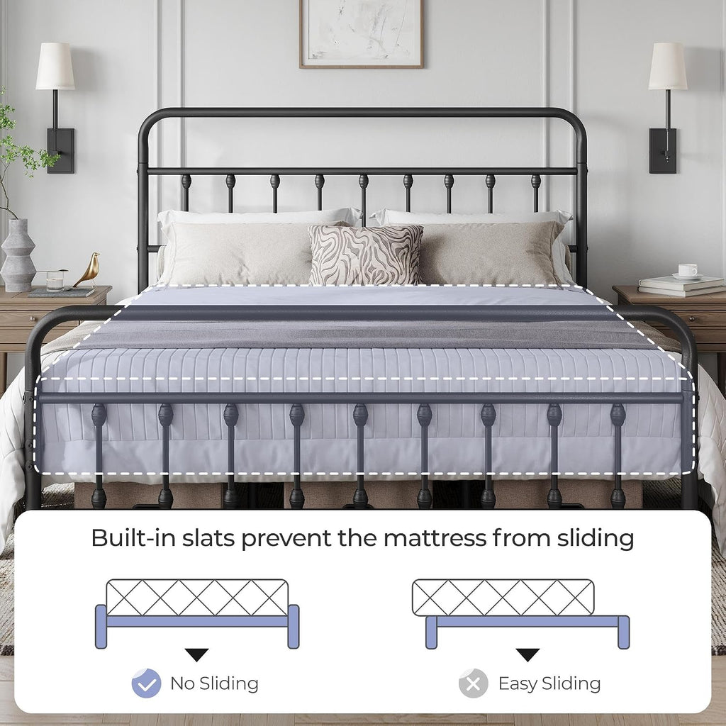 Yaheetech Victorian Vintage King Metal Platform Bed Frame, Classic Iron Art Headboard & Footboard, Stable & Noiseless, 12.6 Inch Under Bed Storage, No Box Spring Needed, Easy Assembly, Black