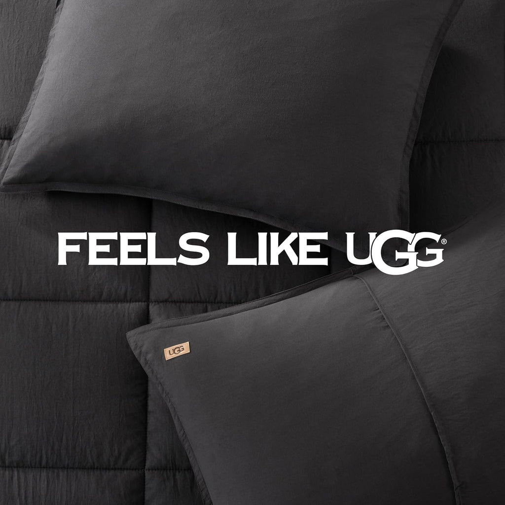 UGG Leonora Comforter Set with 2 Pillow Shams Lightweight Down Alternative Blanket Reversible Cozy Warm All Season Washable and Hypoallergenic Bedding Set, Full/Queen, Charcoal Grey
