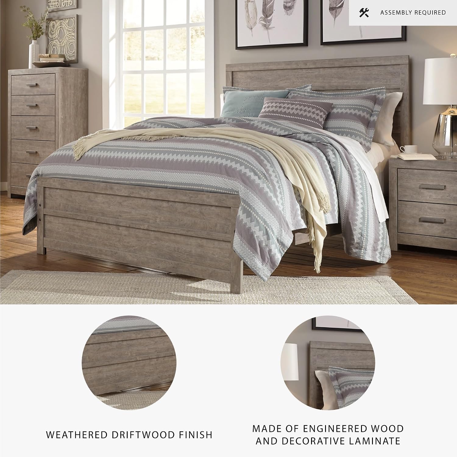 Signature Design by Ashley Culverbach Farmhouse Queen Panel Bed, Foundation or Box Spring Needed, Gray