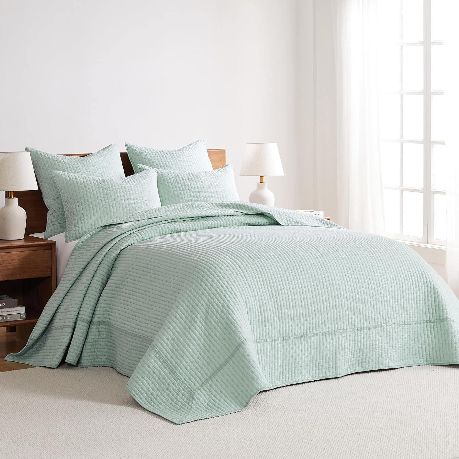 Levtex Home Cross Stitch Reversible Queen Bedspread Set (104x106in) with 2 Pillow Shams (26x20in) - Stitch Texture - Blue Haze - Cotton Queen Size Bedspread Set - Lightweight, Soft, Pre-Washed