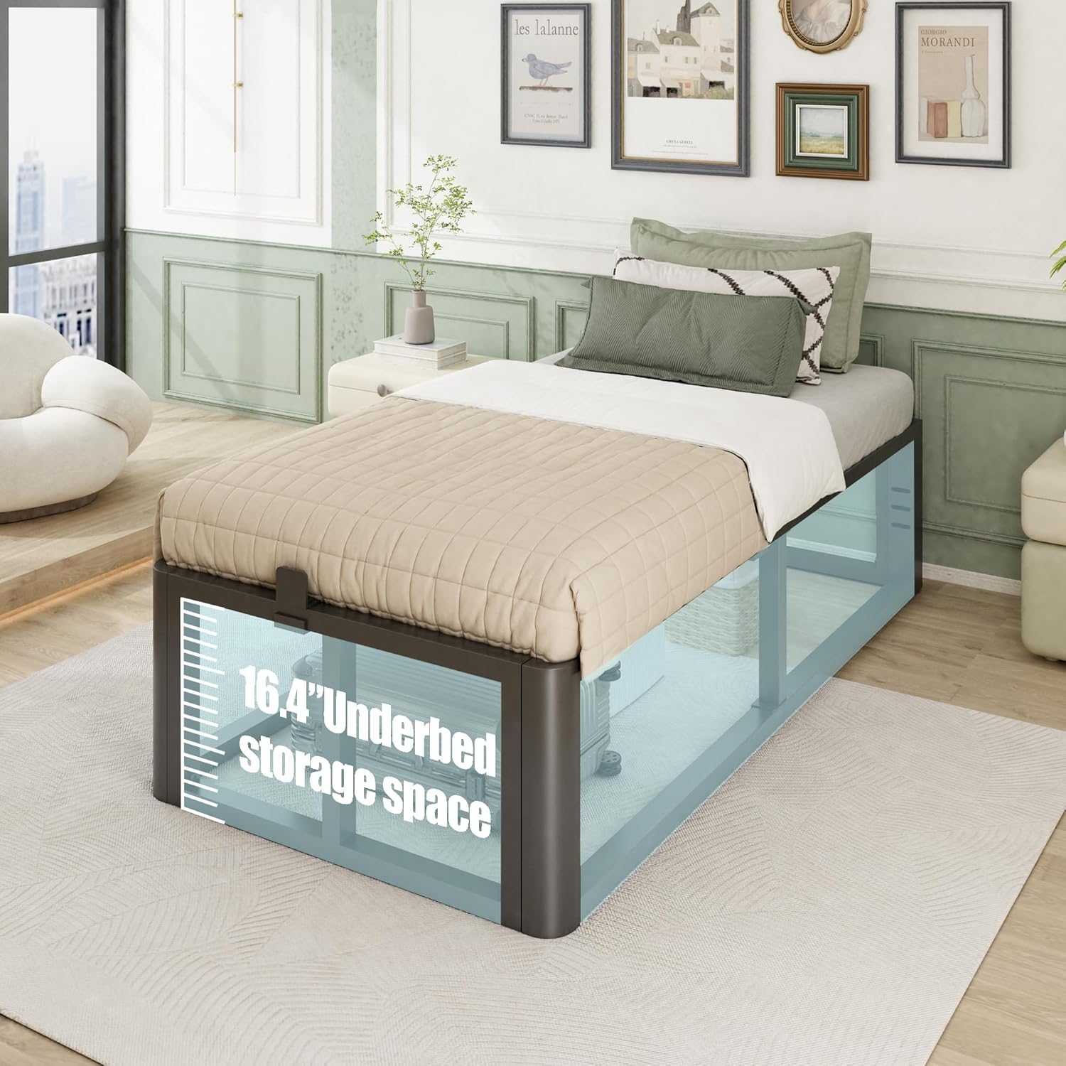 Firpeesy Metal Heavy Duty 18 inch Twin XL Bed Frame with Rounded Corner and Headboard Hole Mattress Retainers 3500 LBS No Box Spring Needed Platform Noise Free Easy Assembly