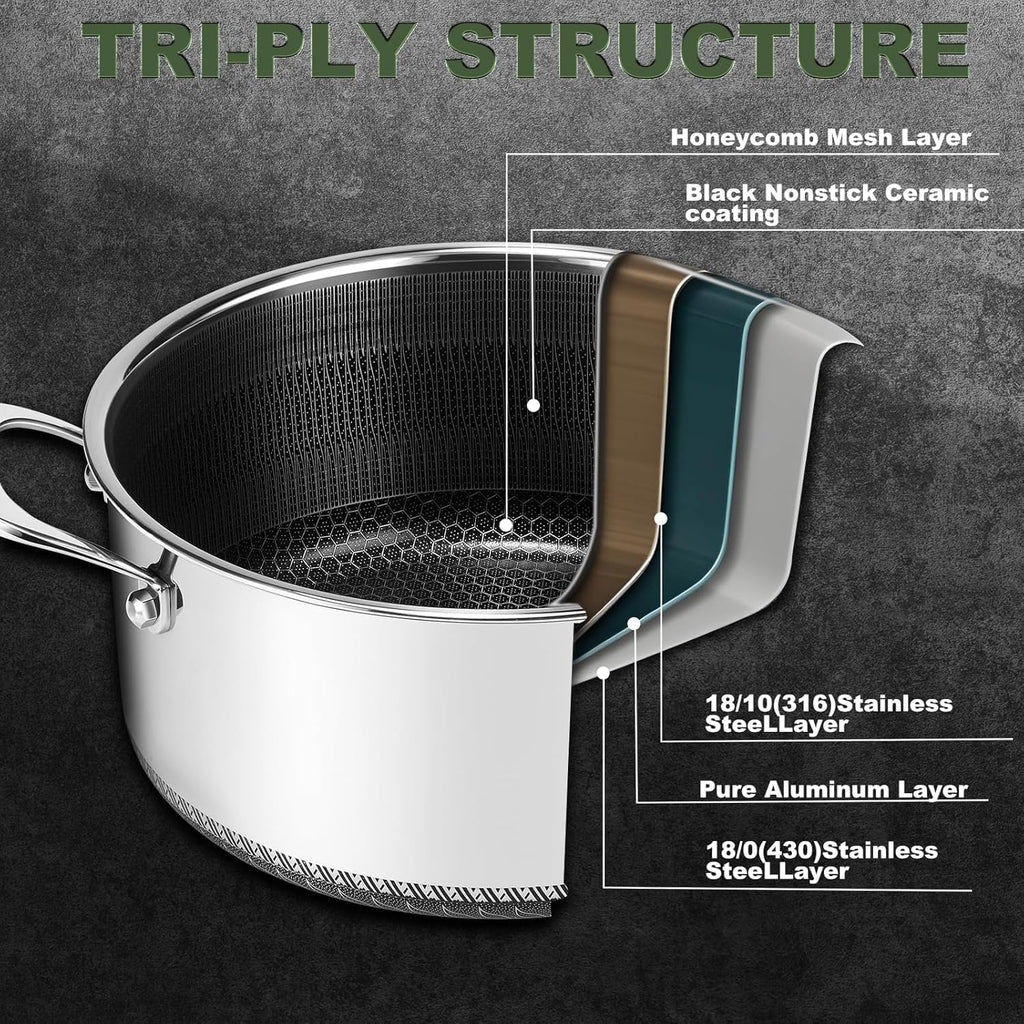 Pots and Pans Set,12 Inch Hybrid Nonstick Frying Pan & 5QT Stockpot,3 PCS Silicone Kitchen Utensils Set