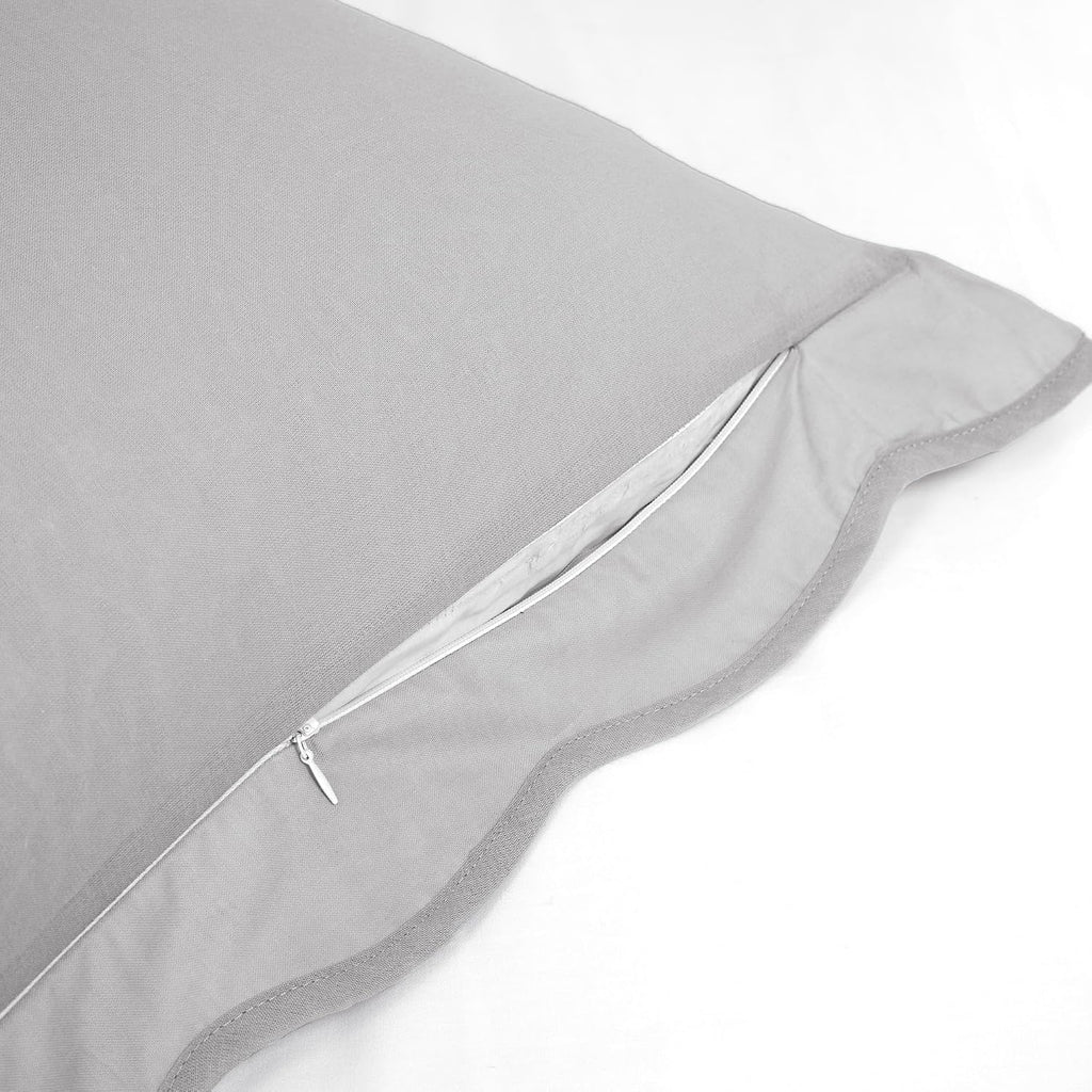 Lush Decor Coastal Chic Scalloped Edge Cotton Duvet Cover Set, 3 Piece Set, King, Gray & White - King Bedding Set - White Duvet Cover King - Coastal Decor