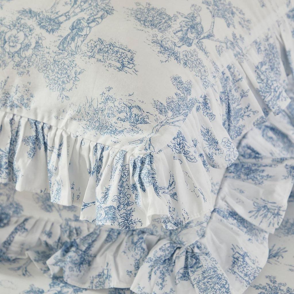 Brandream French Country Garden Toile Floral Duvet Quilt Cover King Size 100% Cotton Bedding Set Toile Tapestry Pattern Blossom Tree Branches Delicate Ruffle Fringe Design