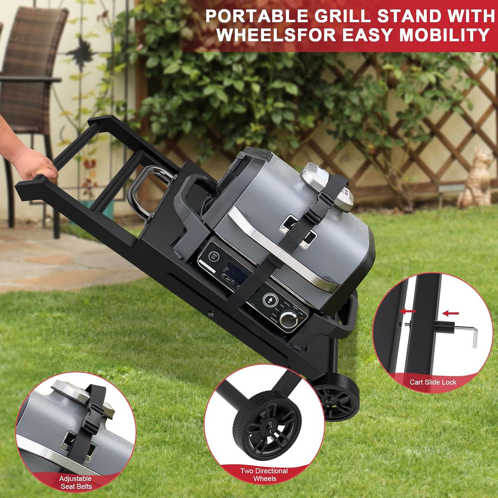 Grill Stand for Ninja Woodfire Outdoor OG700 OG800 Series, Portable Folding Grill Table Cart for Ninja Woodfire OG701 OG850 OG951 and OO101 Pizza Oven with Ninja Side Table