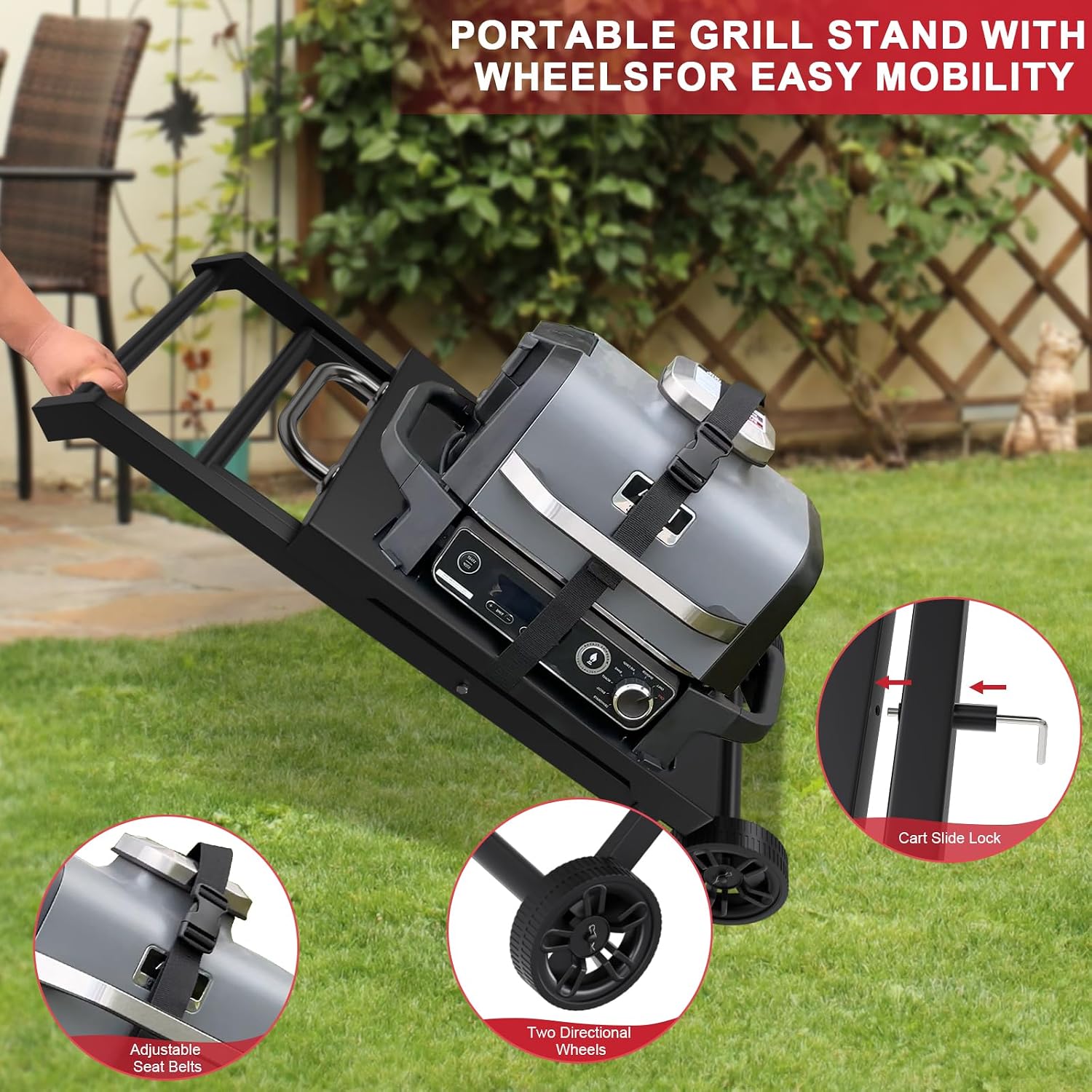 Grill Stand for Ninja Woodfire Outdoor OG700 OG800 Series, Portable Folding Grill Table Cart for Ninja Woodfire OG701 OG850 OG951 and OO101 Pizza Oven with Ninja Side Table