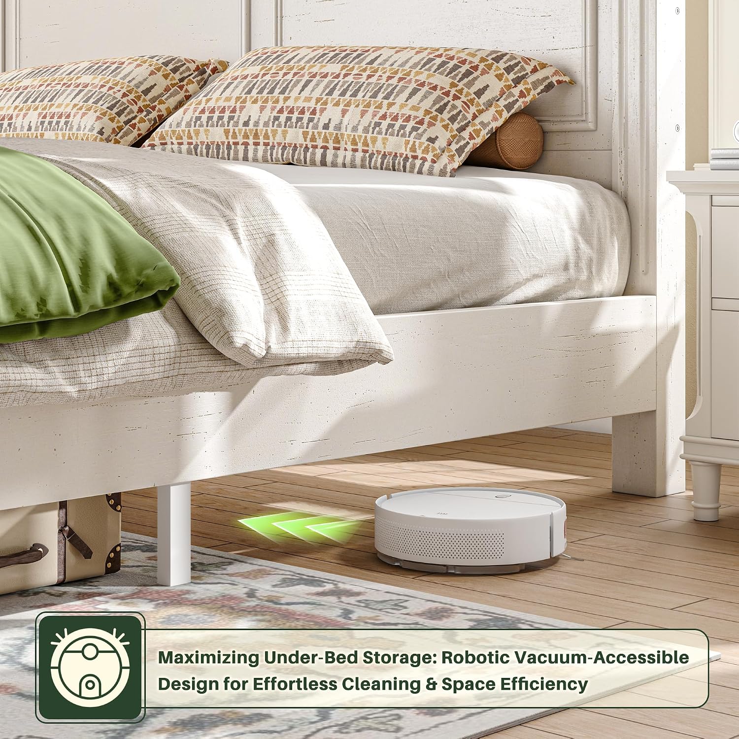 Homkdom Farmhouse King Size Bed Frame, 51' Tall King Bed Frame and Headboard, Bed Frame with 2 Storage Drawers, No Box Spring Needed, White