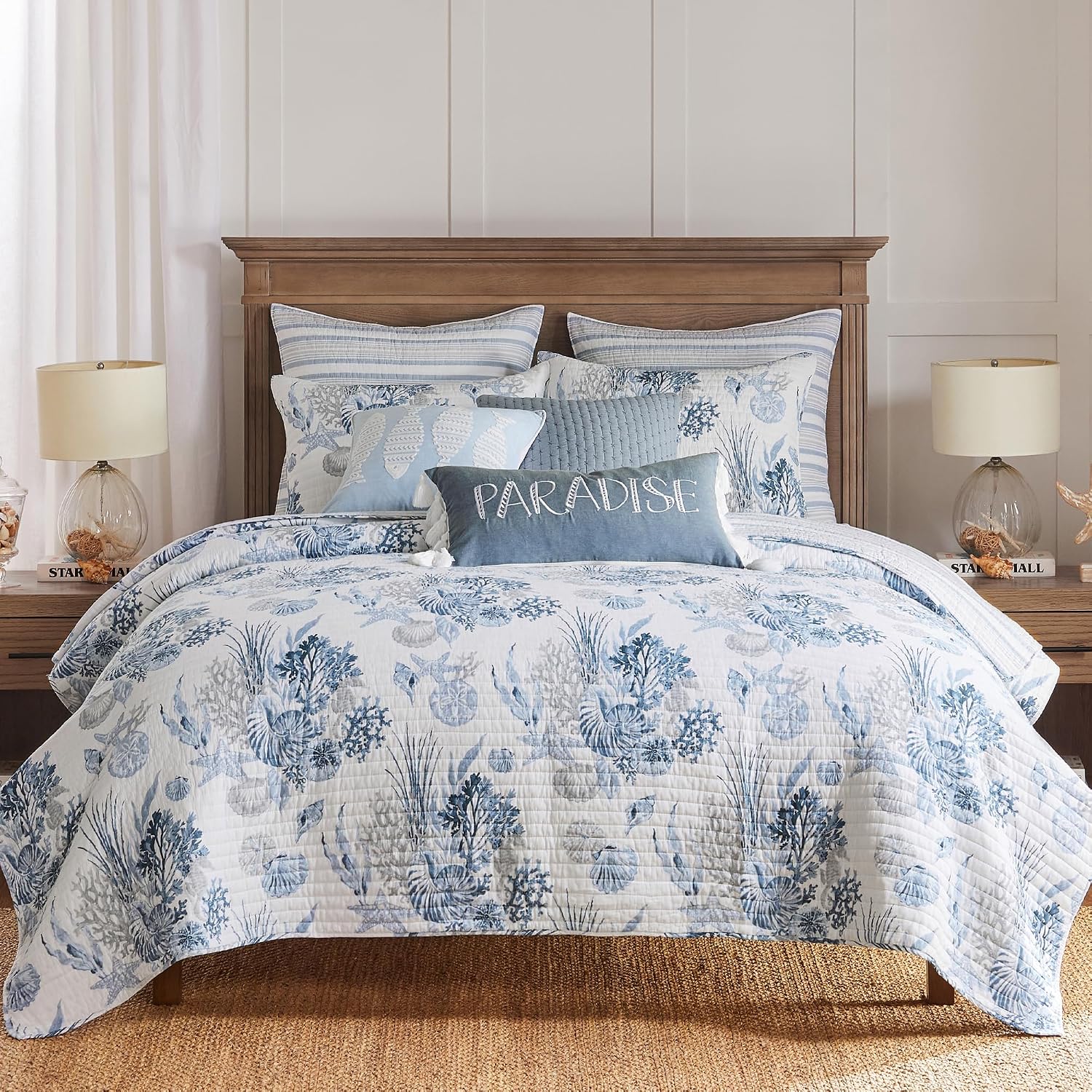 Levtex Home - Coral Landing Quilt Set - Twin Quilt and One Standard Sham - Coastal - Navy Blue Grey White - Quilt (68x86in.) and Sham (20x26in.) - Reversible - Cotton