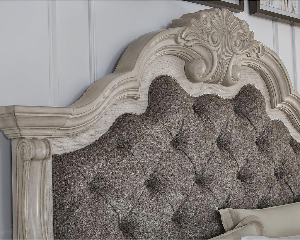 Signature Design by Ashley Andonhall Traditional Upholstered Panel Bed with Tufted Design, Foundation or Box Spring Needed, King, Beige
