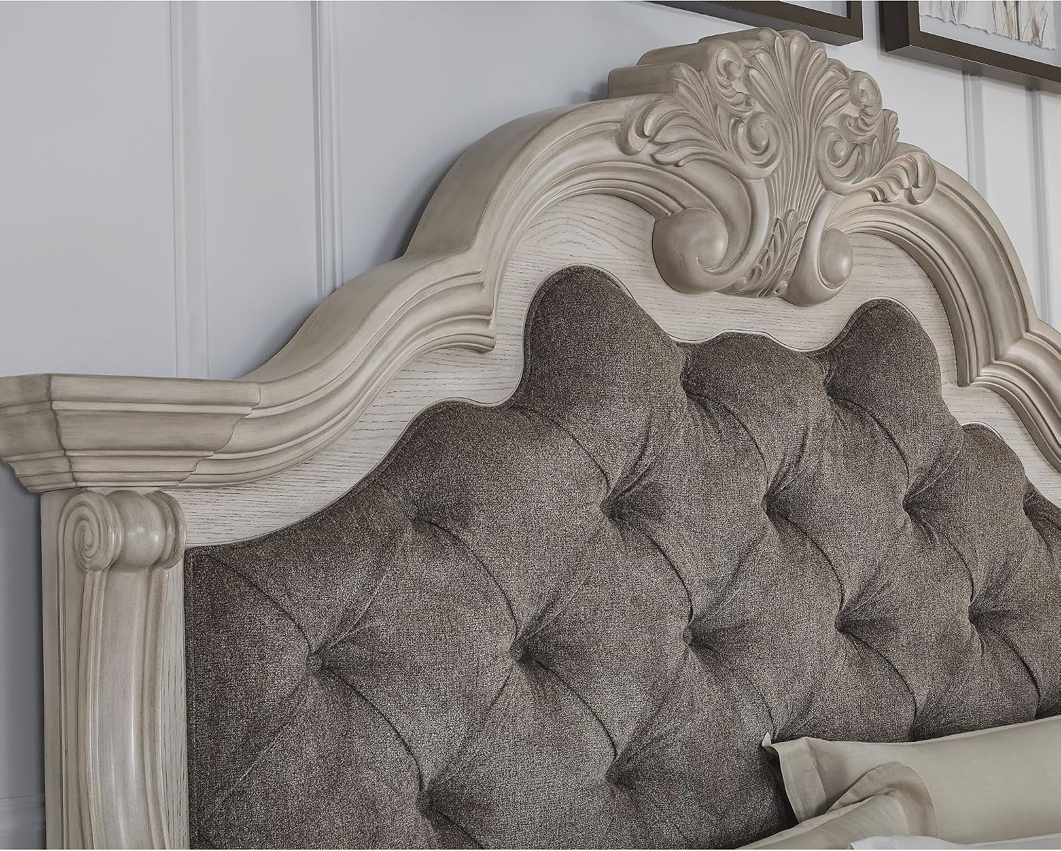 Signature Design by Ashley Andonhall Traditional Upholstered Panel Bed with Tufted Design, Foundation or Box Spring Needed, King, Beige