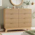 Fluted Dresser for Bedroom with 8 Drawers, 48' Wide Modern Chest of Drawers with Metal Handle, Wooden Dresser TV Stand, Wood Closet Clothes Storage Organizer for Living Room, Hallway, Natural Oak