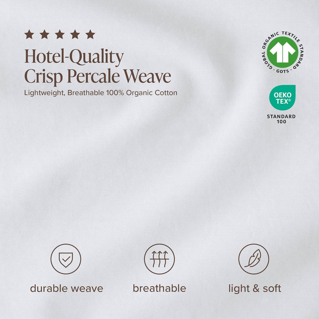 Bare Home 100% Organic Cotton Split King Sheet Set - Crisp Percale Weave - Lightweight & Breathable - Bedding Sheets & Pillowcases (Split King, White)