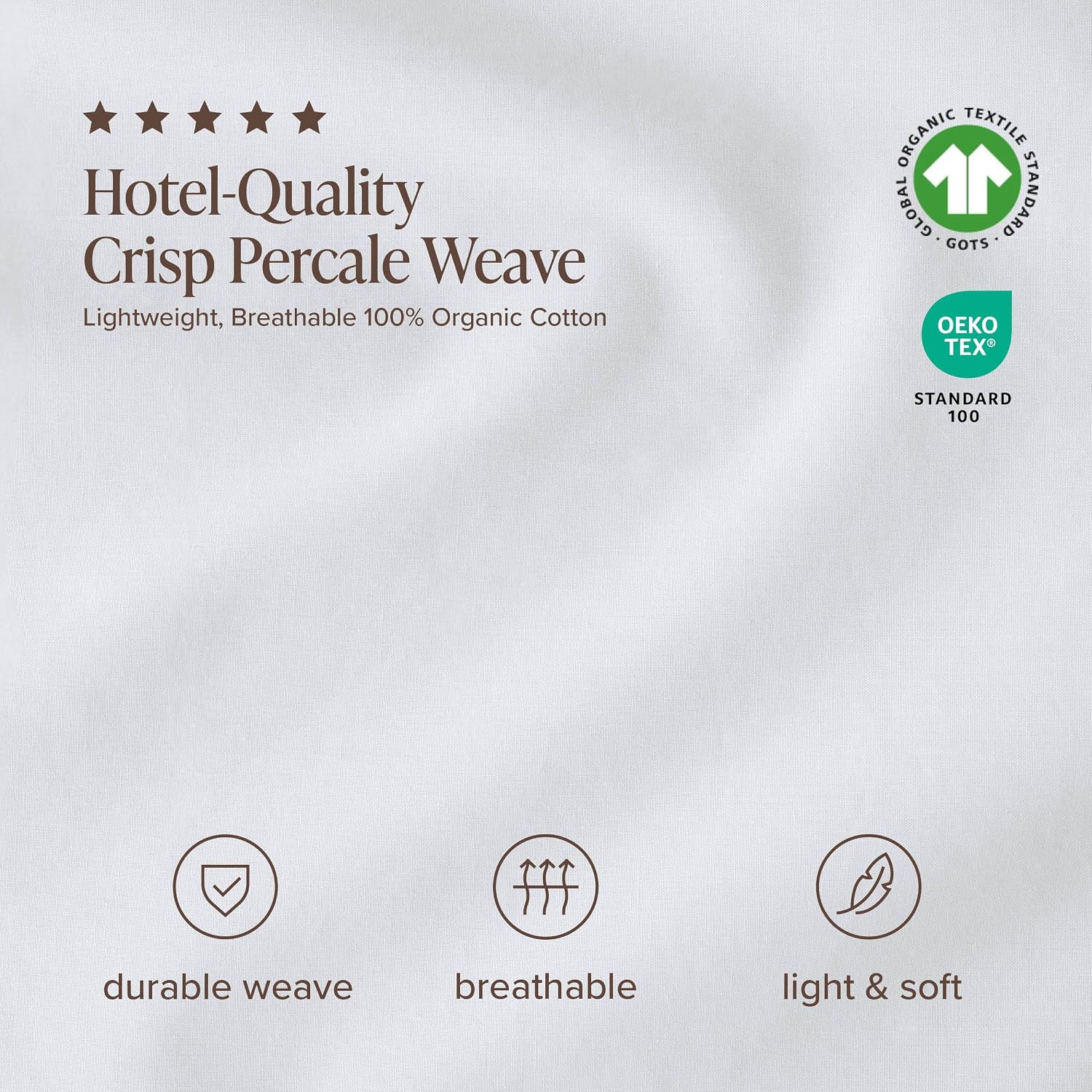 Bare Home 100% Organic Cotton Split King Sheet Set - Crisp Percale Weave - Lightweight & Breathable - Bedding Sheets & Pillowcases (Split King, White)