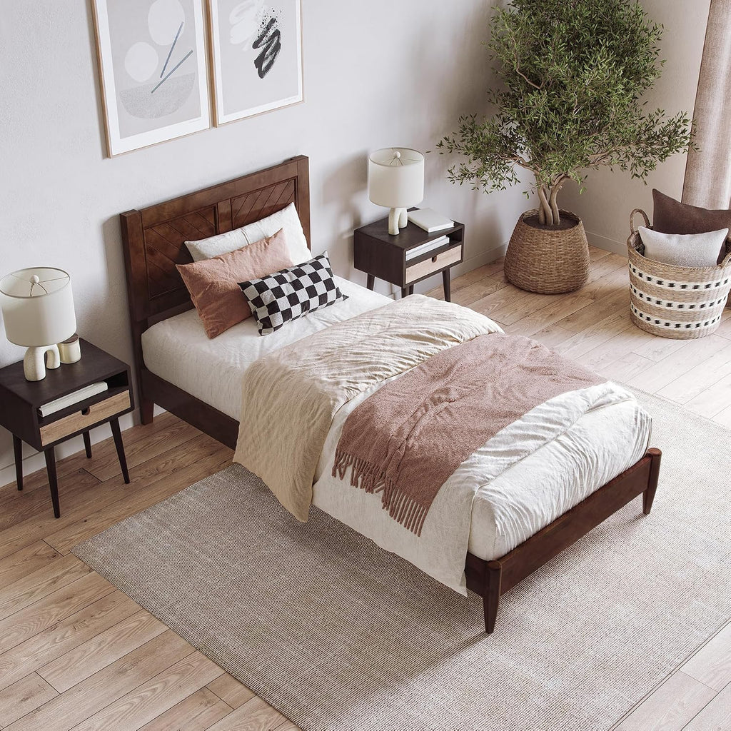 AFI, Berkshire Twin XL Solid Wood Low Profile Platform Bed, Walnut