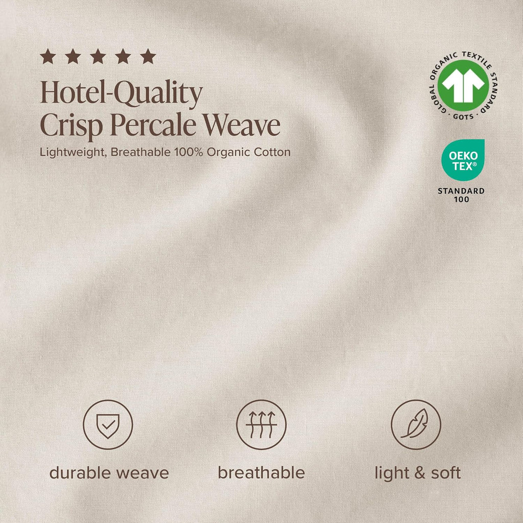 Bare Home 100% Organic Cotton Split King Sheet Set - Crisp Percale Weave - Lightweight & Breathable - Bedding Sheets & Pillowcases (Split King, French Beige)