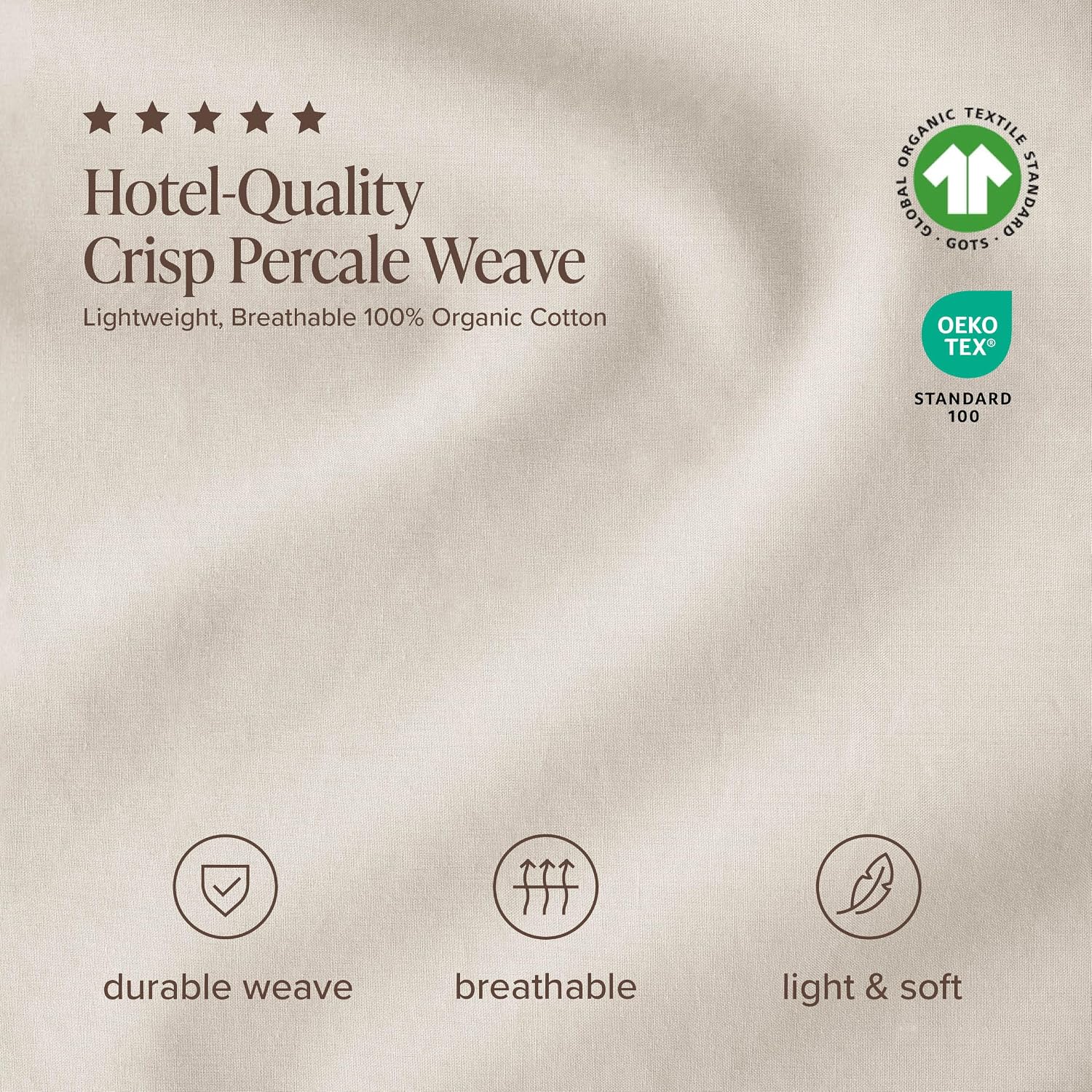 Bare Home 100% Organic Cotton Split King Sheet Set - Crisp Percale Weave - Lightweight & Breathable - Bedding Sheets & Pillowcases (Split King, French Beige)