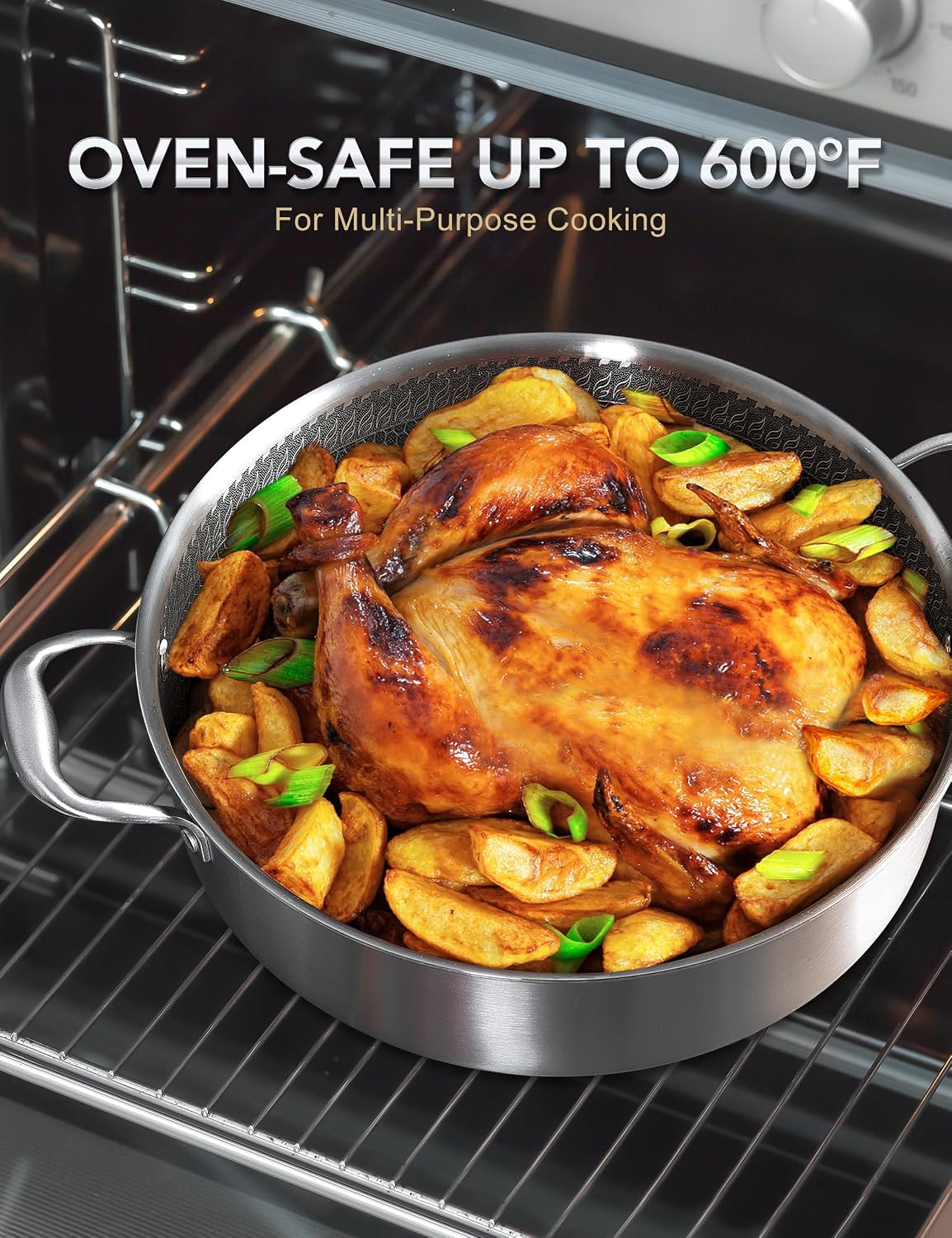 MICHELANGELO 6 Pcs Tri-ply Stainless Steel Pot Set, 2QT & 3QT & 8QT Pot with Lids,Tri-ply Stainless Steel Saute Pan 6 Quart, Deep Frying Pan with Lid