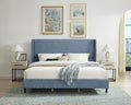 Roundhill Furniture Arles 3-Piece Upholstered Bedroom Set, Wingback Platform Bed with Two Nightstands, Blue Fabric, King