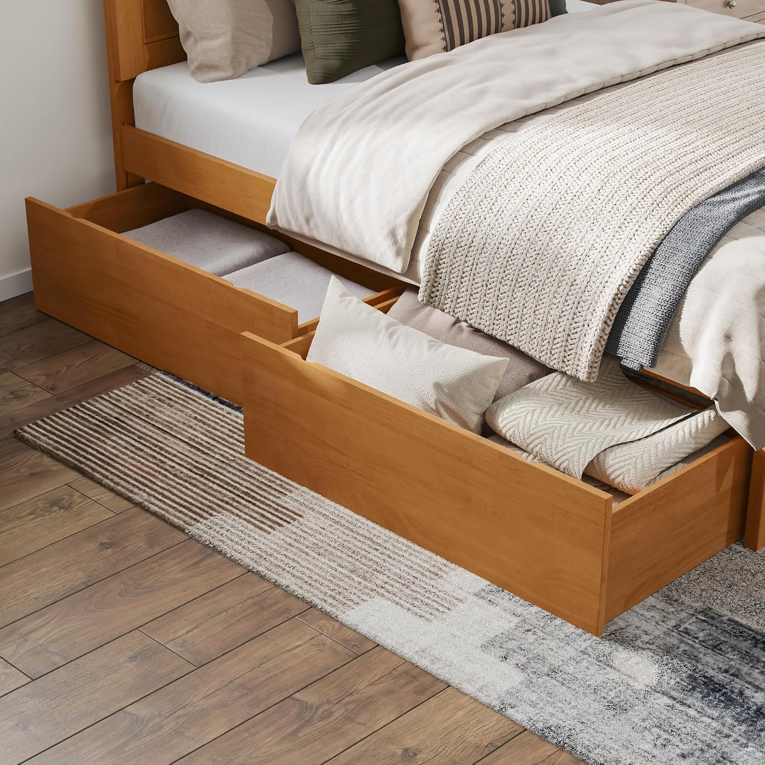 AFI, Canyon Full Platform Bed with Matching Footboard & Storage Drawers, Light Toffee