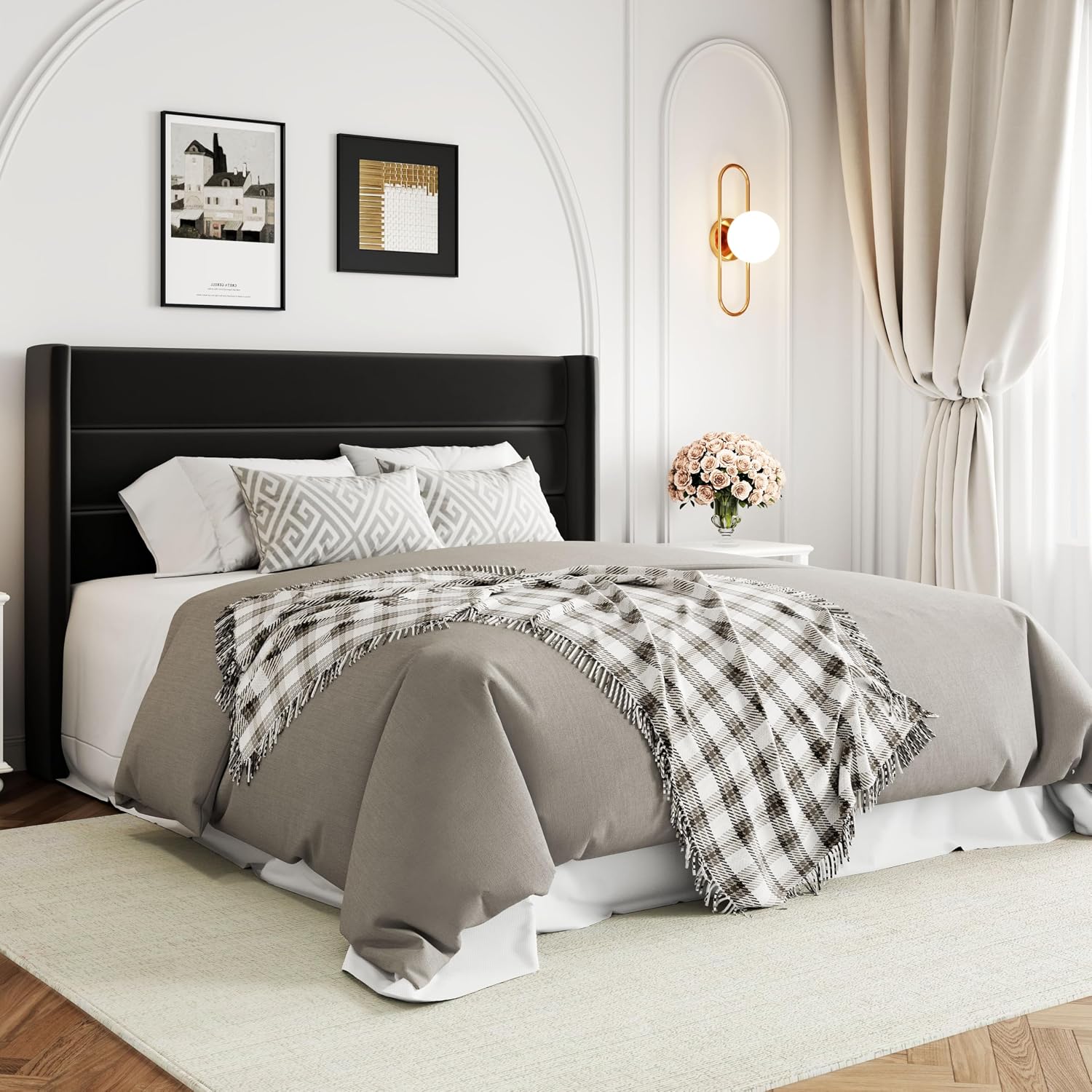 Allewie Full Size Velvet Lift Up Storage Bed, Modern Wingback Headboard, Hydraulic Support, No Box Spring Needed, Black