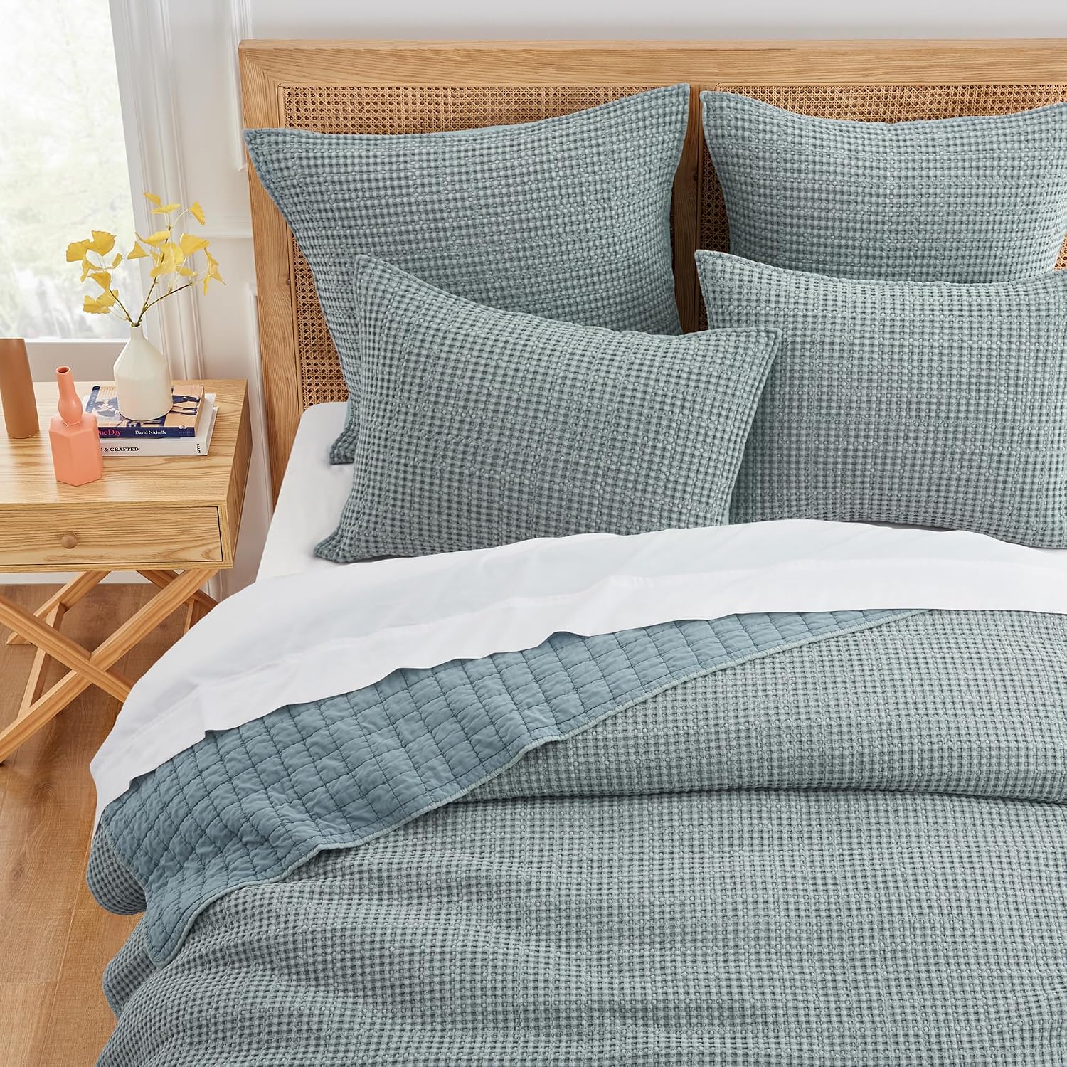 Levtex Home Mills Waffle King/Cal King Quilt Set (106x92in) with 2 Pillow Shams (36x20in) - Chambray - Cotton Waffle King Size Quilt Bedding Set - Lightweight, Soft, Pre-Washed