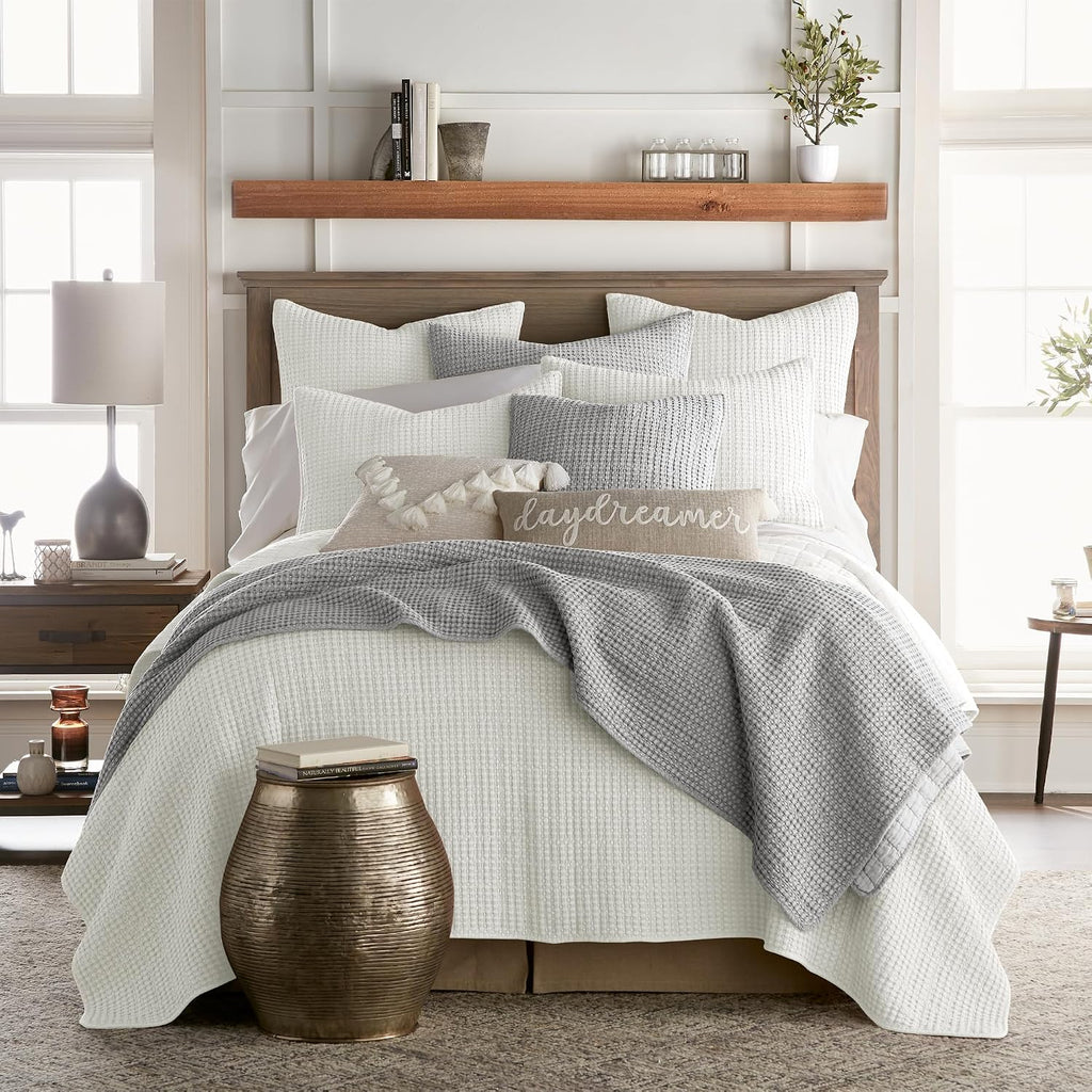 Levtex Home Mills Waffle King/Cal King Quilt Set (106x92in) with 2 Pillow Shams (36x20in) - Cream - Cotton Waffle King Size Quilt Bedding Set - Lightweight, Soft, Pre-Washed