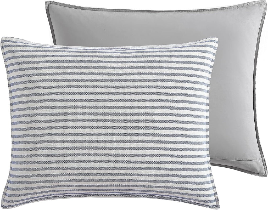 Nautica - King Comforter Set, Soft Yarn-Dyed Cotton Bedding, Medium Weight for Year Round Use, 3 Piece Bed Set with Matching Pillowcases (Fairwater Blue)