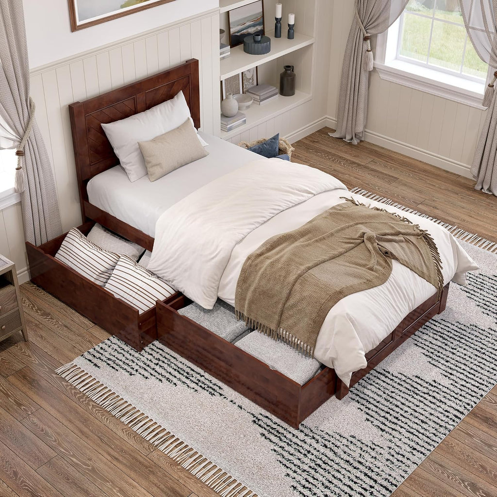 AFI, Canyon Twin XL Platform Bed with Matching Footboard & Storage Drawers, Walnut