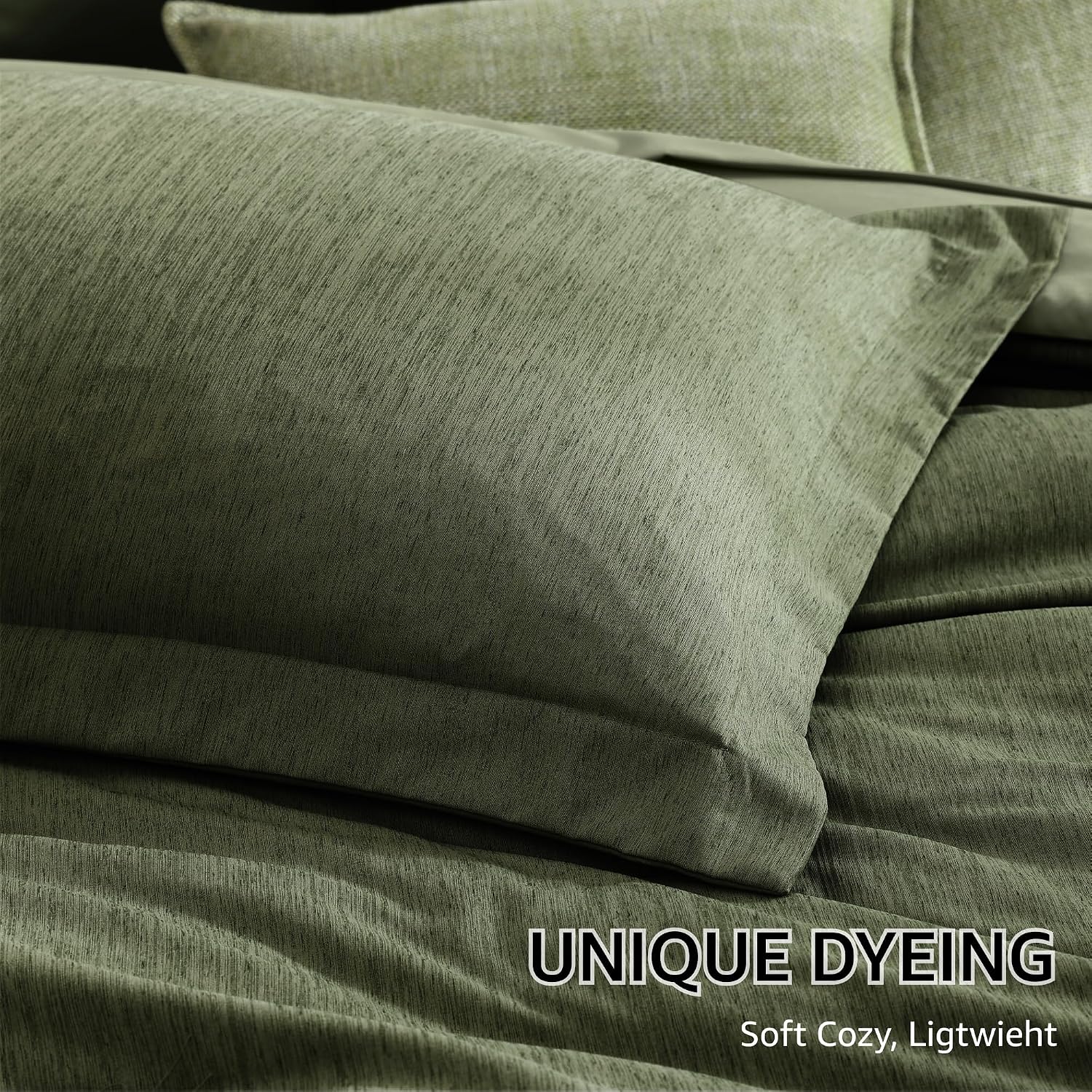 Monbix Super King Comforter Set, Olive Green Cationic Dyeing Bedding Set Reversible, Bed in a Bag 7 Pieces with Comforter, Sheets, Pillowcases & Shams