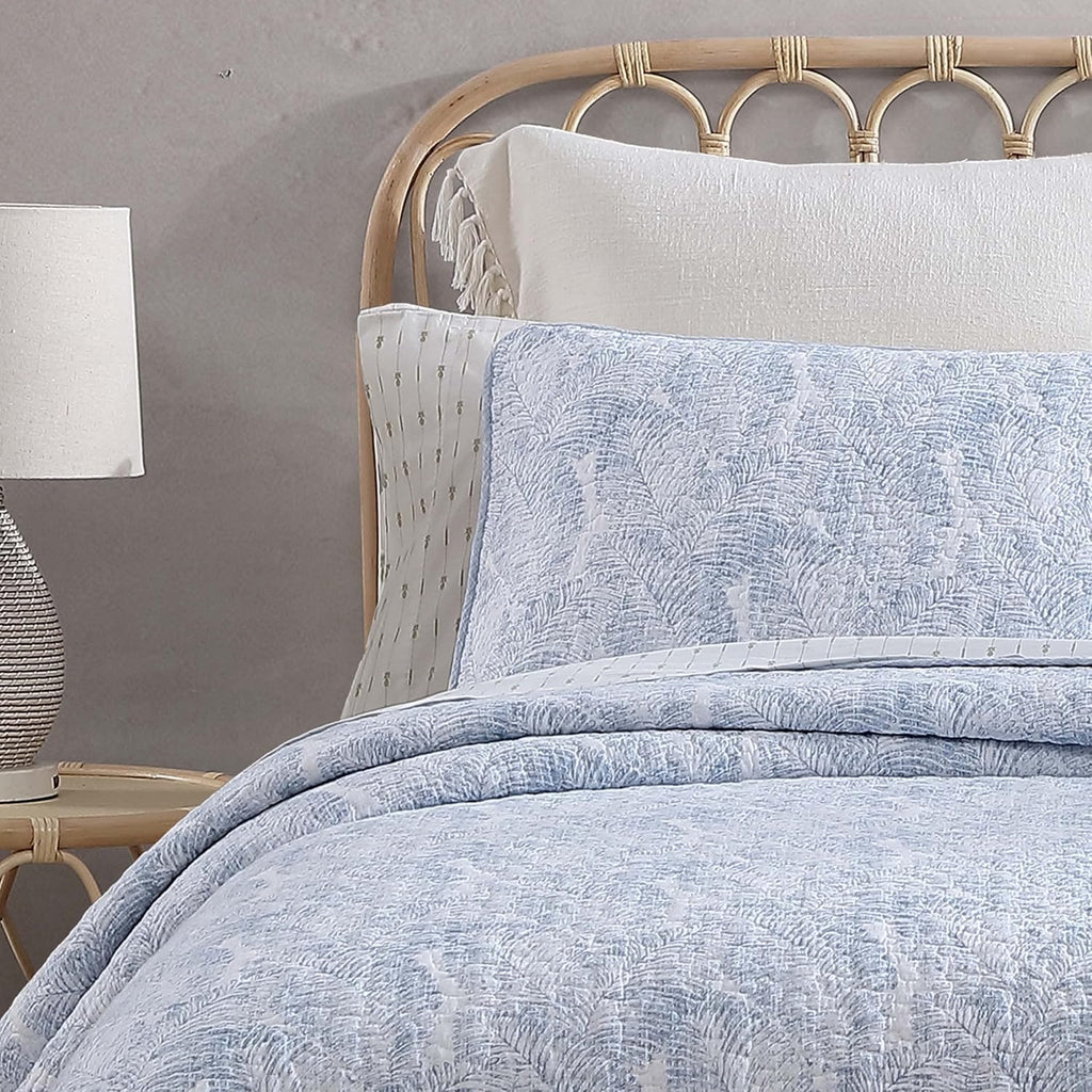 Tommy Bahama - Queen Quilt Set, Reversible Cotton Bedroom Decor with Matching Shams, Coastal Bedding with Textured Reverse (Distressed Water Leaves Blue, Queen)