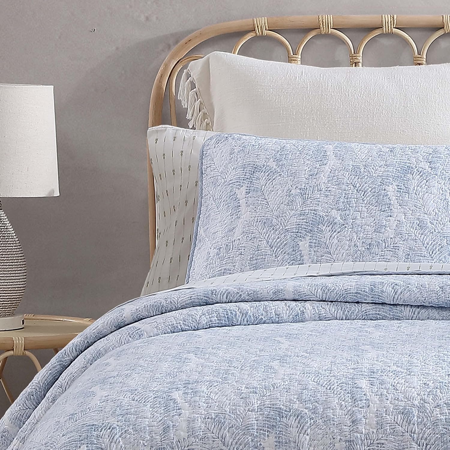 Tommy Bahama - Queen Quilt Set, Reversible Cotton Bedroom Decor with Matching Shams, Coastal Bedding with Textured Reverse (Distressed Water Leaves Blue, Queen)