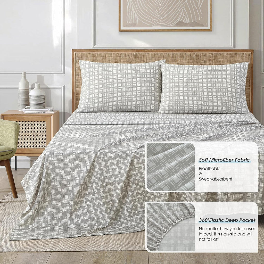 LANCO MODERN LIFESTYLE Grey King Size Comforter Set, Classic Jacquard Floral 14 Pieces Bedding Set, Ultra Soft for All Seasons, Sheets, Bedskirt, Throw, Matching Shams and Decor Pillows