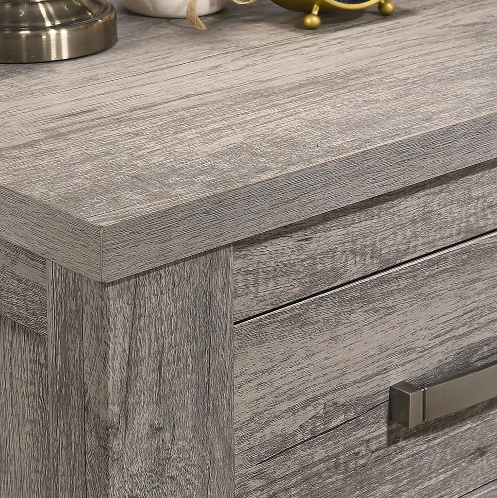 Roundhill Furniture Floren Weathered Gray Wood 3-Piece Bedroom Set, Bed with 2 Nightstands, King