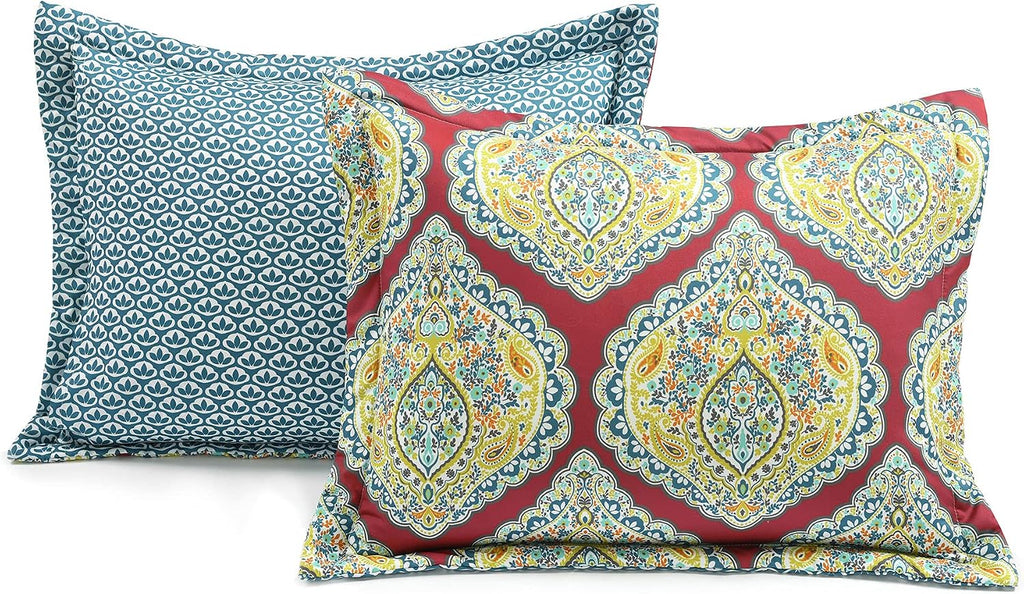 Lush Decor Harley Reversible Comforter King Size 5 Piece Set Red - Boho Bedding Set King Comforter - Red Comforters - Boho Bedroom Decor