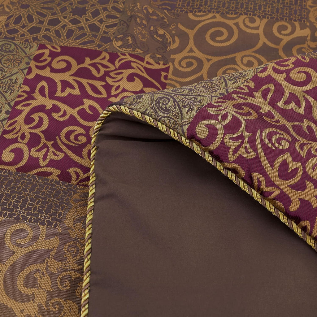 Chezmoi Collection Amelia 9-Piece Floral Jacquard Patchwork Comforter Set, Queen, Multi-Color
