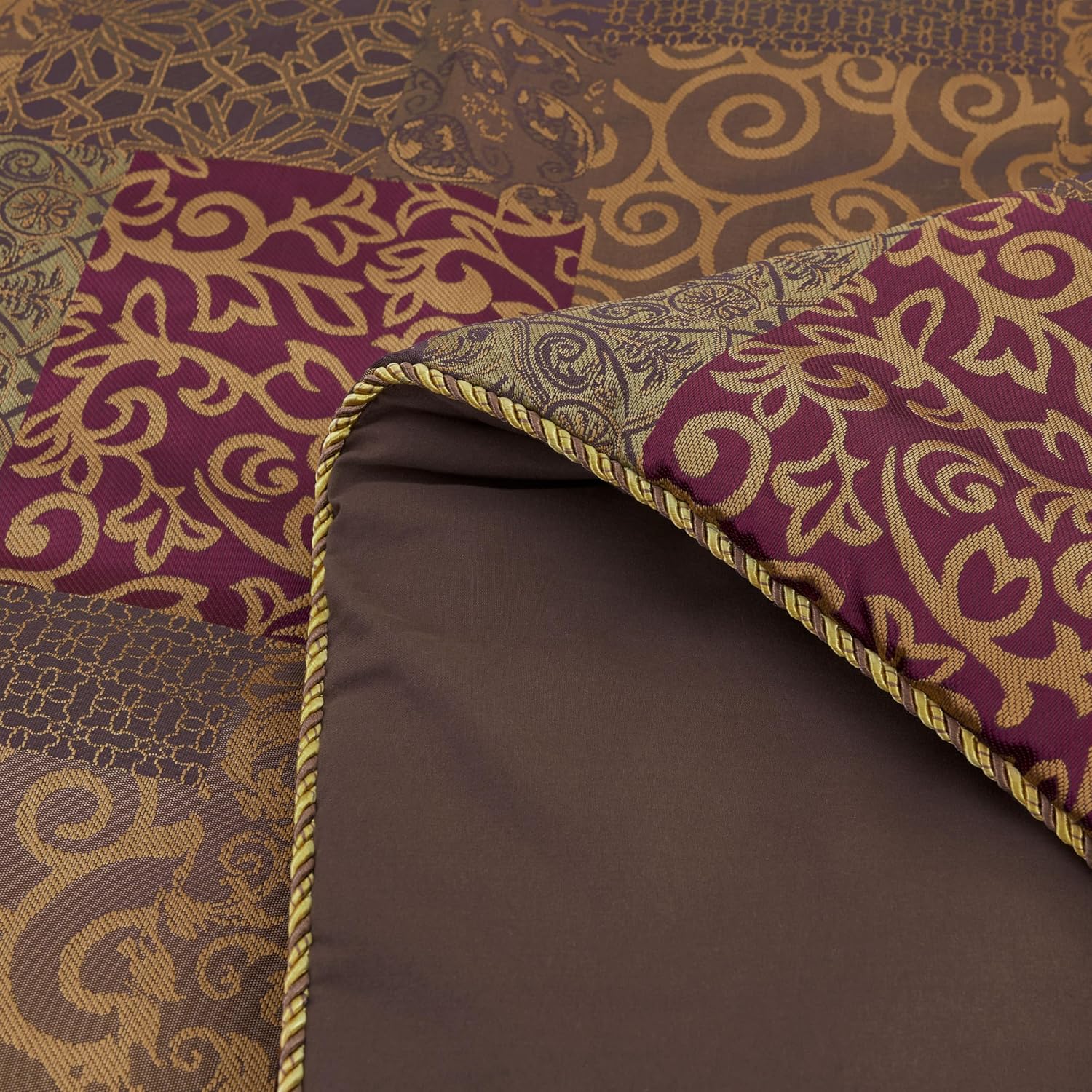 Chezmoi Collection Amelia 9-Piece Floral Jacquard Patchwork Comforter Set, Queen, Multi-Color