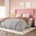 Allewie Queen Size Velvet Bed Frame/Vertical Channel Tufted Wingback Headboard/Upholstered Platform Bed/Strong Wooden Slats/No Box Spring Needed/Easy Assembly/Pink